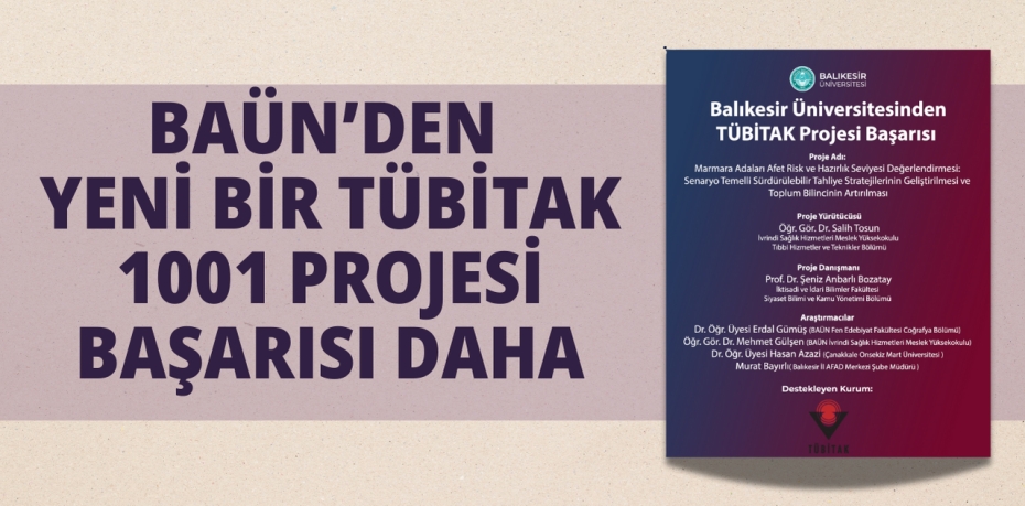 BAÜN’DEN YENİ BİR TÜBİTAK 1001 PROJESİ BAŞARISI DAHA