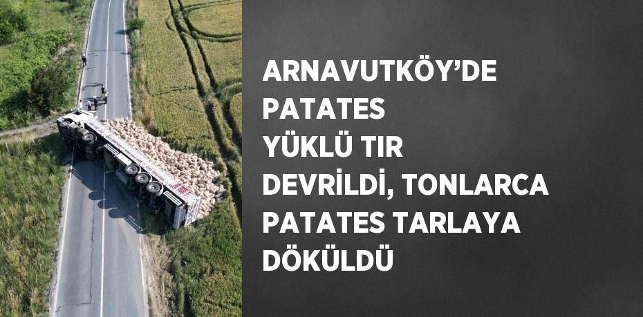 ARNAVUTKÖY’DE PATATES YÜKLÜ TIR DEVRİLDİ, TONLARCA PATATES TARLAYA DÖKÜLDÜ