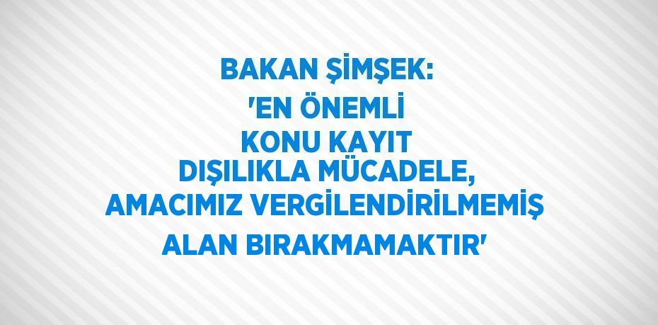 BAKAN ŞİMŞEK: 'EN ÖNEMLİ KONU KAYIT DIŞILIKLA MÜCADELE, AMACIMIZ VERGİLENDİRİLMEMİŞ ALAN BIRAKMAMAKTIR'