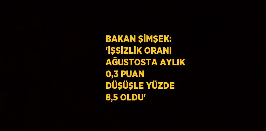 BAKAN ŞİMŞEK: 'İŞSİZLİK ORANI AĞUSTOSTA AYLIK 0,3 PUAN DÜŞÜŞLE YÜZDE 8,5 OLDU'