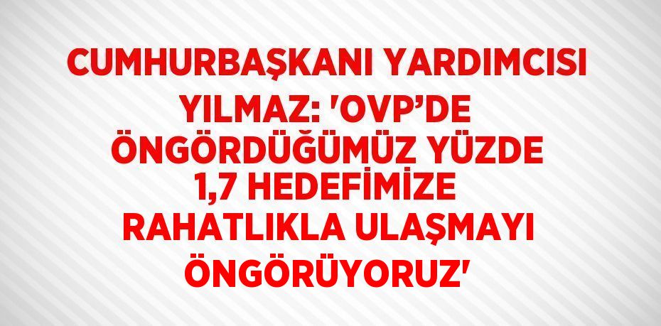 CUMHURBAŞKANI YARDIMCISI YILMAZ: 'OVP’DE ÖNGÖRDÜĞÜMÜZ YÜZDE 1,7 HEDEFİMİZE RAHATLIKLA ULAŞMAYI ÖNGÖRÜYORUZ'