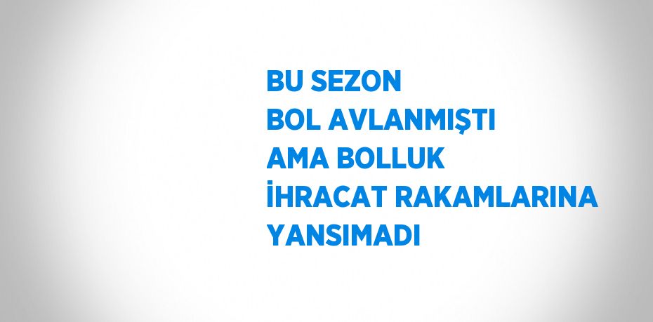 BU SEZON BOL AVLANMIŞTI AMA BOLLUK İHRACAT RAKAMLARINA YANSIMADI