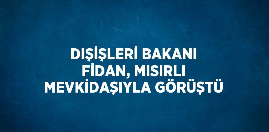 DIŞİŞLERİ BAKANI FİDAN, MISIRLI MEVKİDAŞIYLA GÖRÜŞTÜ