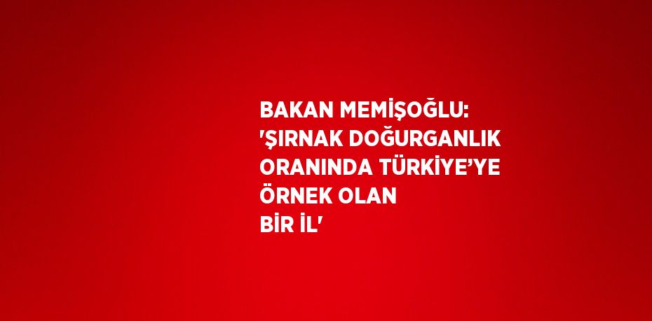 BAKAN MEMİŞOĞLU: 'ŞIRNAK DOĞURGANLIK ORANINDA TÜRKİYE’YE ÖRNEK OLAN BİR İL'