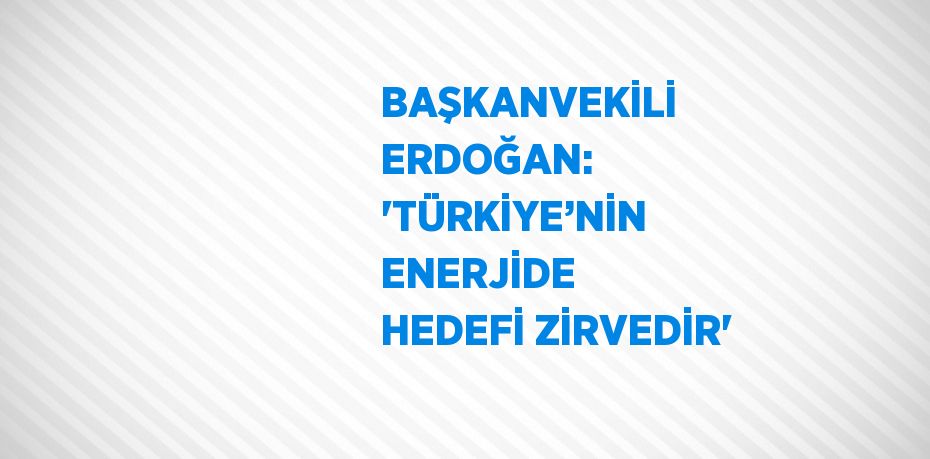 BAŞKANVEKİLİ ERDOĞAN: 'TÜRKİYE’NİN ENERJİDE HEDEFİ ZİRVEDİR'