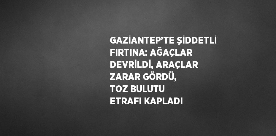 GAZİANTEP’TE ŞİDDETLİ FIRTINA: AĞAÇLAR DEVRİLDİ, ARAÇLAR ZARAR GÖRDÜ, TOZ BULUTU ETRAFI KAPLADI