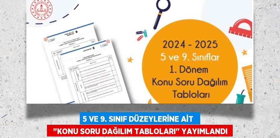 5 VE 9. SINIF DÜZEYLERİNE AİT    "KONU SORU DAĞILIM TABLOLARI" YAYIMLANDI