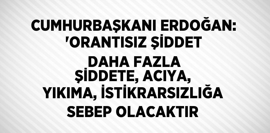 CUMHURBAŞKANI ERDOĞAN: 'ORANTISIZ ŞİDDET DAHA FAZLA ŞİDDETE, ACIYA, YIKIMA, İSTİKRARSIZLIĞA SEBEP OLACAKTIR