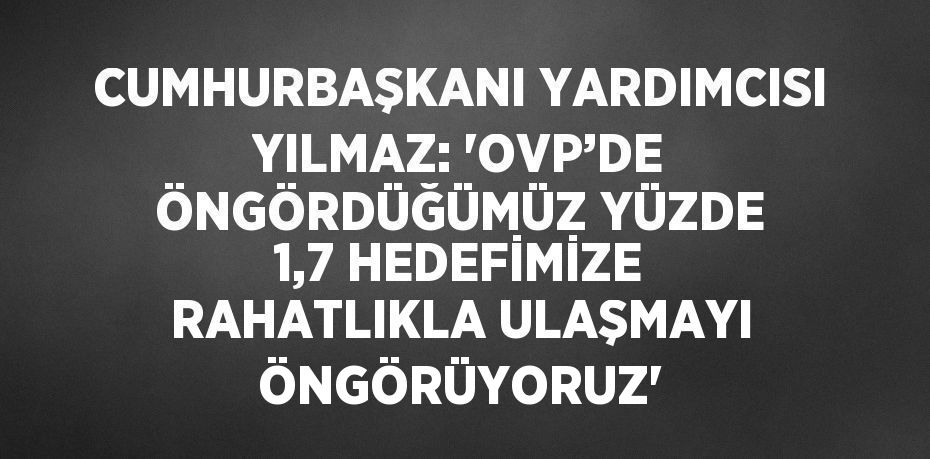 CUMHURBAŞKANI YARDIMCISI YILMAZ: 'OVP’DE ÖNGÖRDÜĞÜMÜZ YÜZDE 1,7 HEDEFİMİZE RAHATLIKLA ULAŞMAYI ÖNGÖRÜYORUZ'