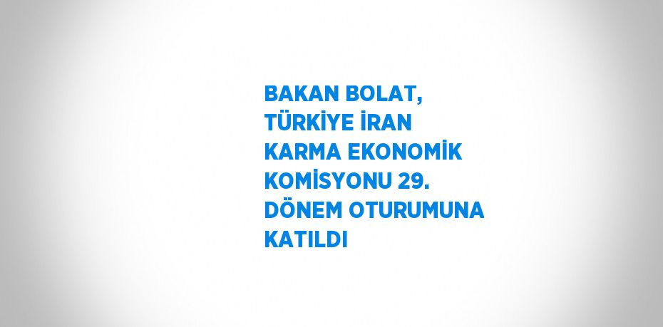 BAKAN BOLAT, TÜRKİYE İRAN KARMA EKONOMİK KOMİSYONU 29. DÖNEM OTURUMUNA KATILDI