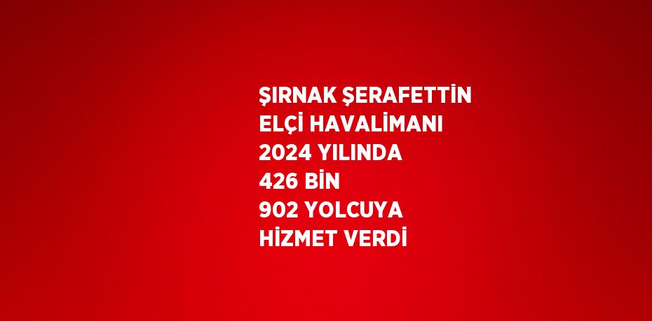 ŞIRNAK ŞERAFETTİN ELÇİ HAVALİMANI 2024 YILINDA 426 BİN 902 YOLCUYA HİZMET VERDİ