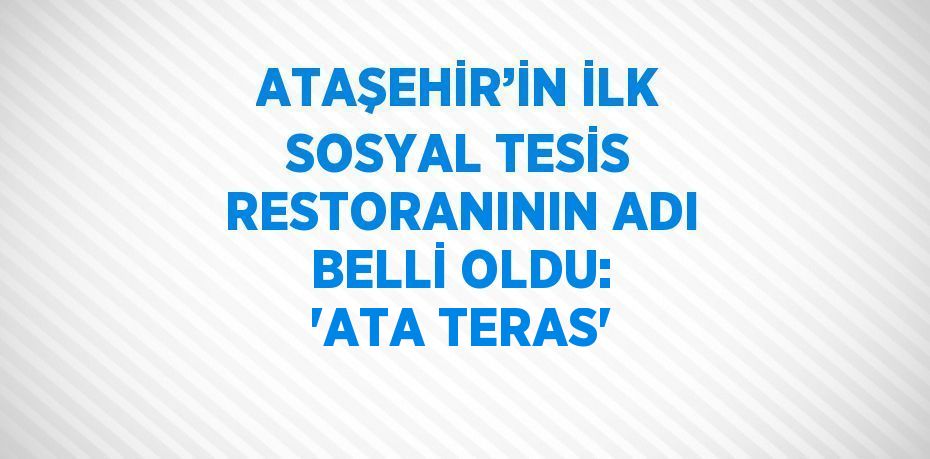 ATAŞEHİR’İN İLK SOSYAL TESİS RESTORANININ ADI BELLİ OLDU: 'ATA TERAS'