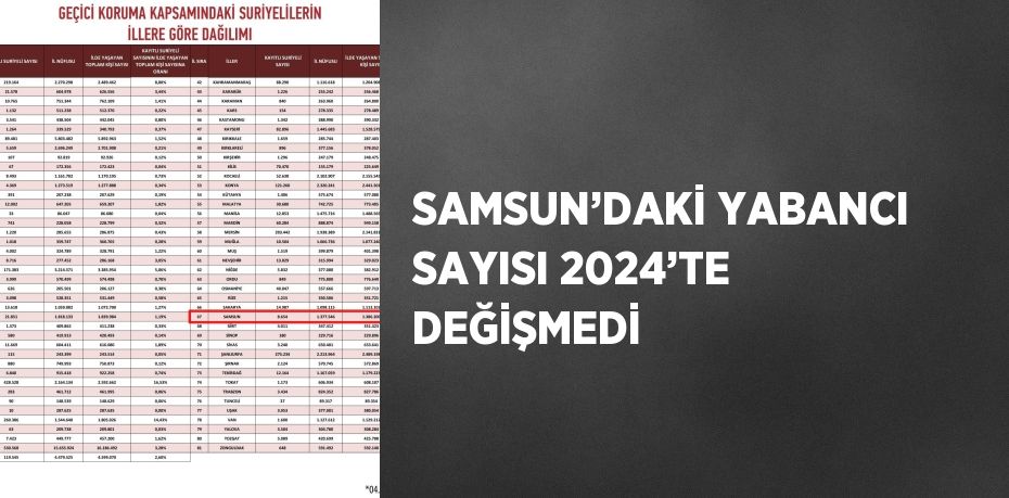 SAMSUN’DAKİ YABANCI SAYISI 2024’TE DEĞİŞMEDİ