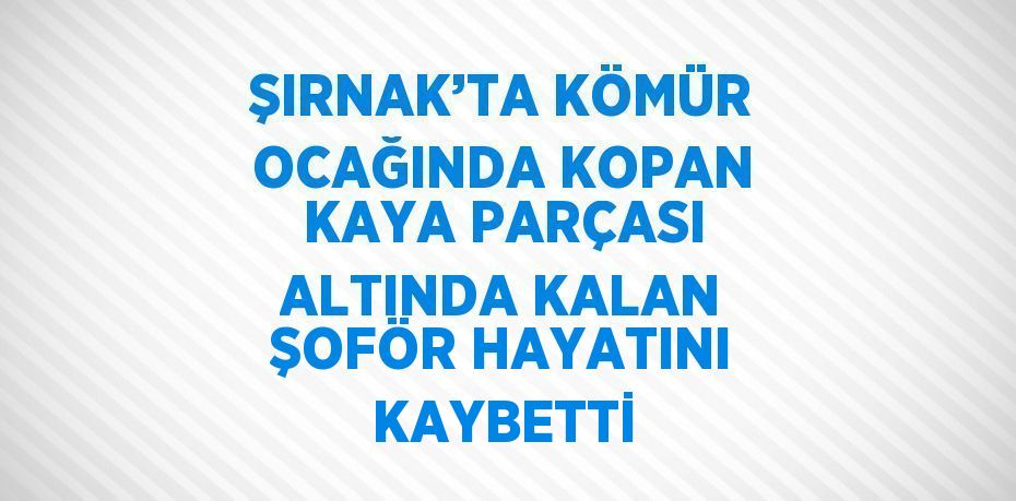 ŞIRNAK’TA KÖMÜR OCAĞINDA KOPAN KAYA PARÇASI ALTINDA KALAN ŞOFÖR HAYATINI KAYBETTİ