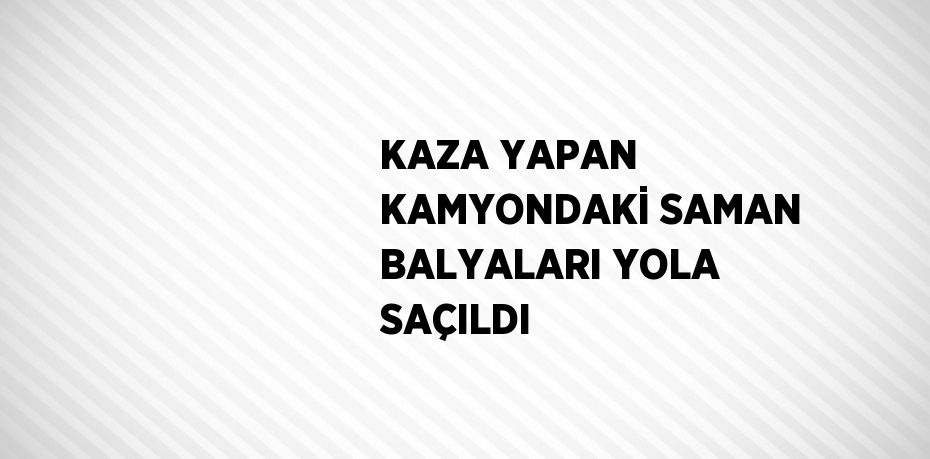 KAZA YAPAN KAMYONDAKİ SAMAN BALYALARI YOLA SAÇILDI