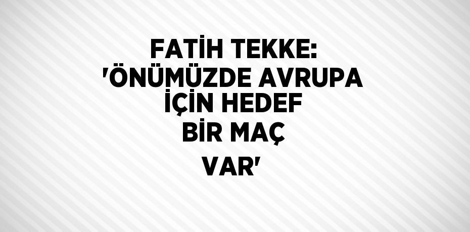 FATİH TEKKE: 'ÖNÜMÜZDE AVRUPA İÇİN HEDEF BİR MAÇ VAR'
