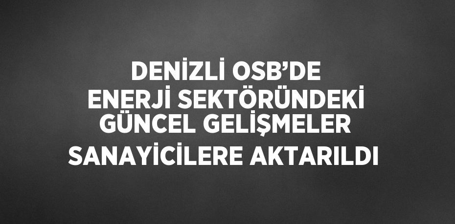DENİZLİ OSB’DE ENERJİ SEKTÖRÜNDEKİ GÜNCEL GELİŞMELER SANAYİCİLERE AKTARILDI