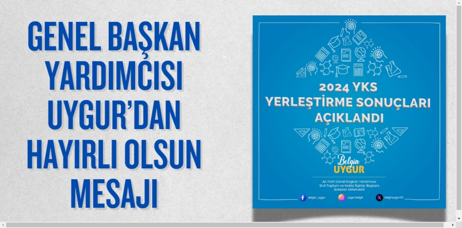 GENEL BAŞKAN YARDIMCISI UYGUR’DAN HAYIRLI OLSUN MESAJI