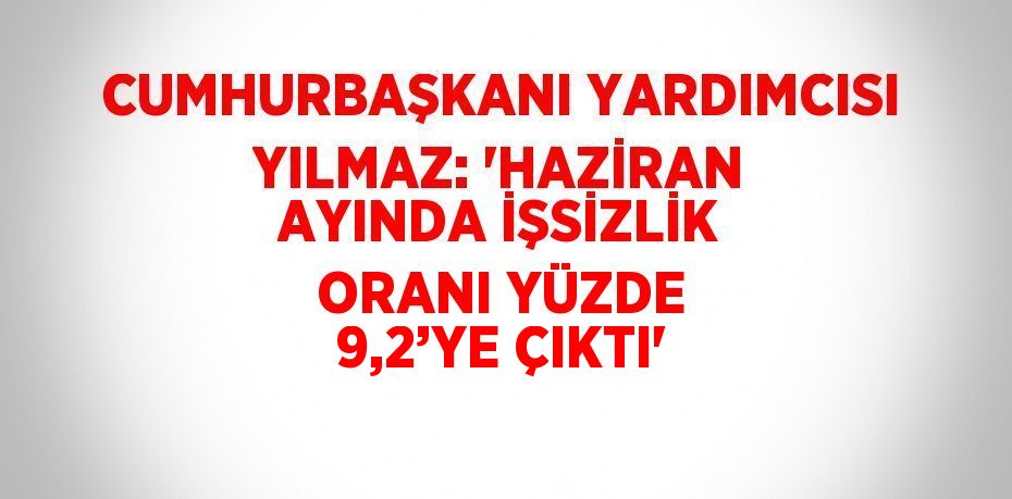 CUMHURBAŞKANI YARDIMCISI YILMAZ: 'HAZİRAN AYINDA İŞSİZLİK ORANI YÜZDE 9,2’YE ÇIKTI'