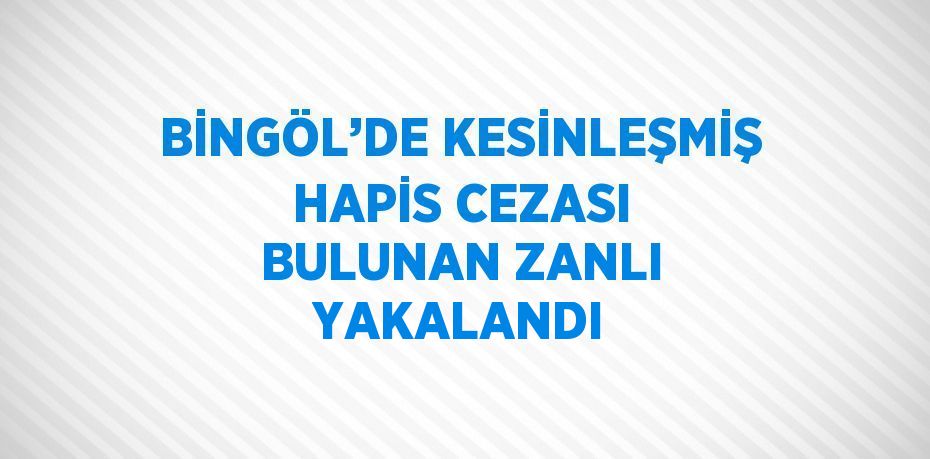 BİNGÖL’DE KESİNLEŞMİŞ HAPİS CEZASI BULUNAN ZANLI YAKALANDI