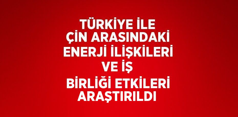 TÜRKİYE İLE ÇİN ARASINDAKİ ENERJİ İLİŞKİLERİ VE İŞ BİRLİĞİ ETKİLERİ ARAŞTIRILDI