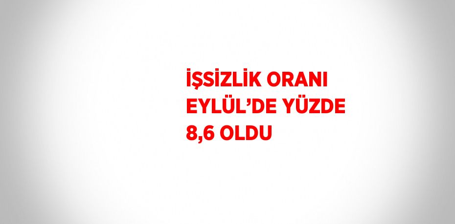 İŞSİZLİK ORANI EYLÜL’DE YÜZDE 8,6 OLDU