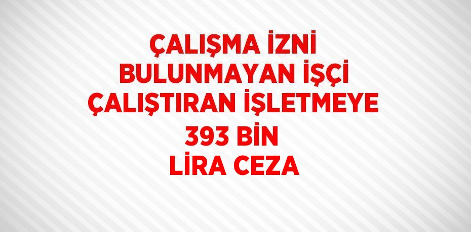 ÇALIŞMA İZNİ BULUNMAYAN İŞÇİ ÇALIŞTIRAN İŞLETMEYE 393 BİN LİRA CEZA