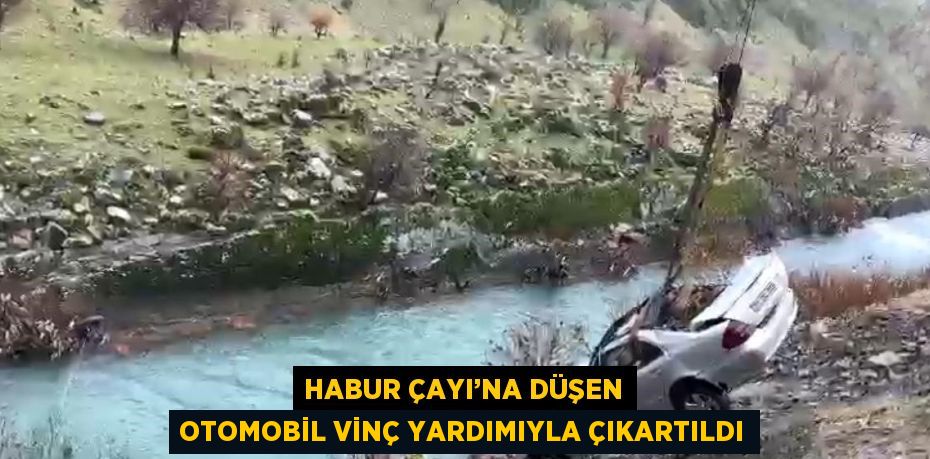 HABUR ÇAYI’NA DÜŞEN OTOMOBİL VİNÇ YARDIMIYLA ÇIKARTILDI