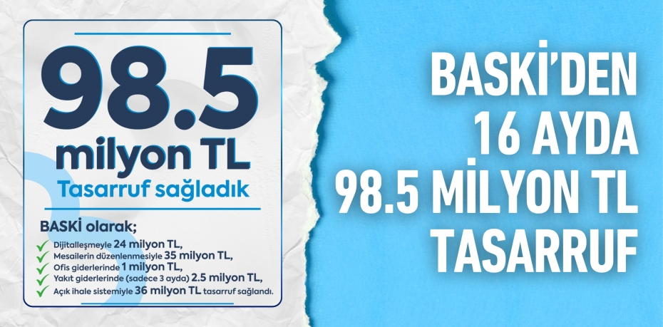 BASKİ’den 16 Ayda 98.5 Milyon TL Tasarruf