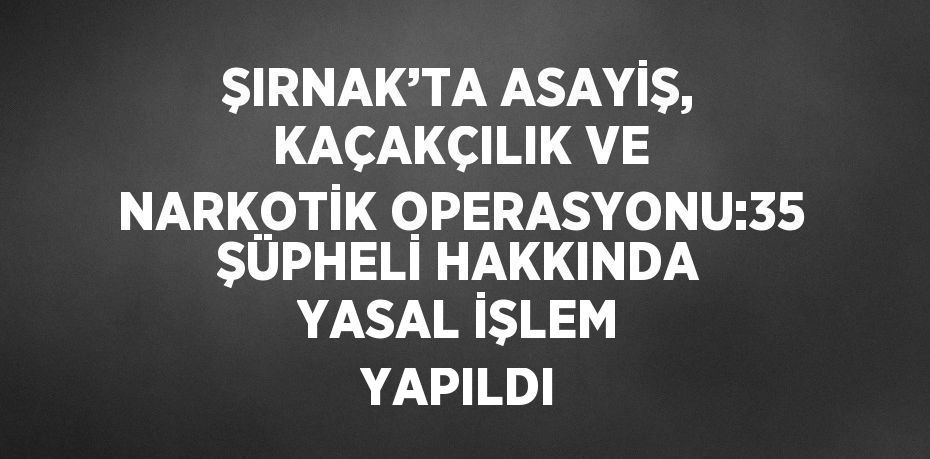 ŞIRNAK’TA ASAYİŞ, KAÇAKÇILIK VE NARKOTİK OPERASYONU:35 ŞÜPHELİ HAKKINDA YASAL İŞLEM YAPILDI