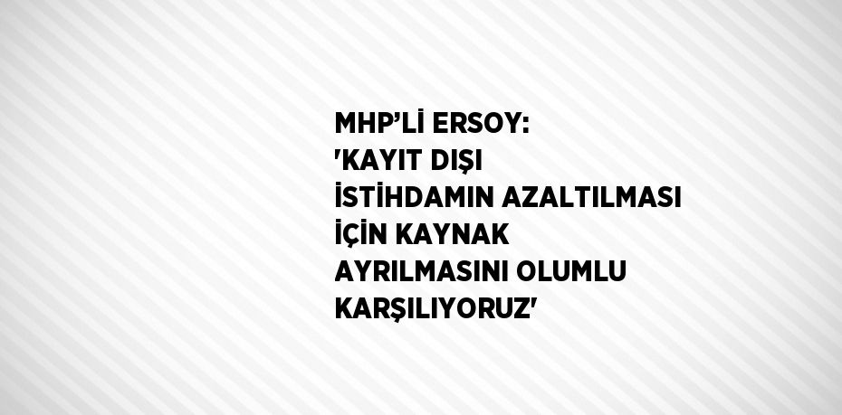 MHP’Lİ ERSOY: 'KAYIT DIŞI İSTİHDAMIN AZALTILMASI İÇİN KAYNAK AYRILMASINI OLUMLU KARŞILIYORUZ'