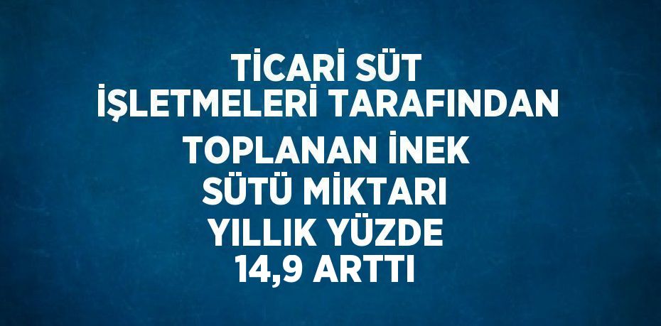 TİCARİ SÜT İŞLETMELERİ TARAFINDAN TOPLANAN İNEK SÜTÜ MİKTARI YILLIK YÜZDE 14,9 ARTTI