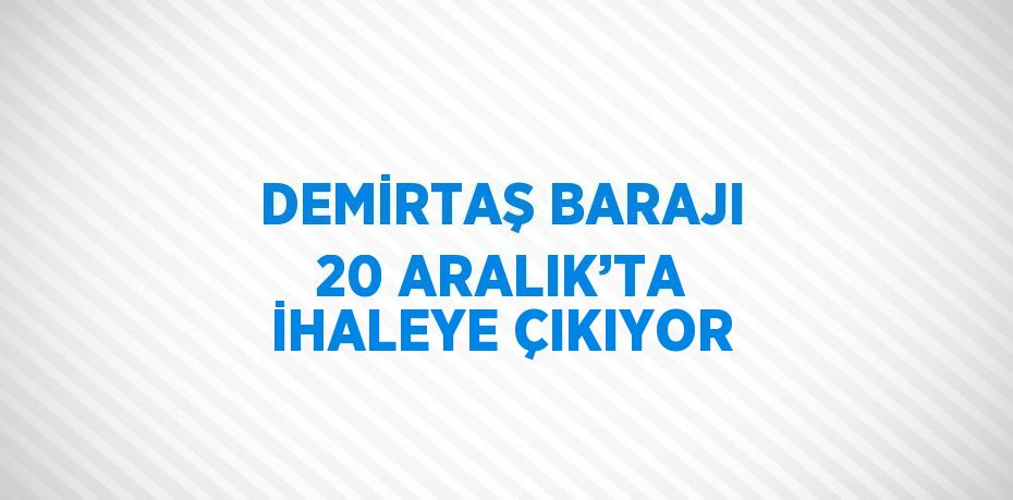 DEMİRTAŞ BARAJI 20 ARALIK’TA İHALEYE ÇIKIYOR