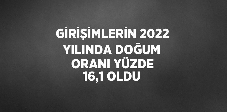 GİRİŞİMLERİN 2022 YILINDA DOĞUM ORANI YÜZDE 16,1 OLDU