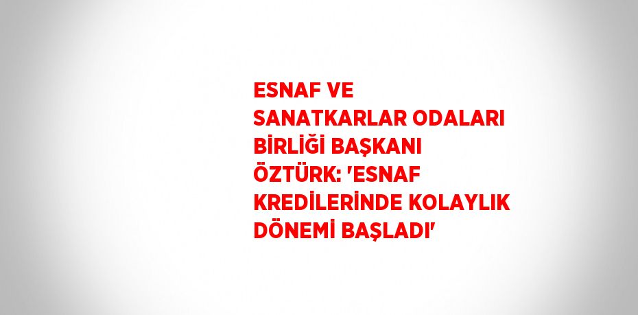 ESNAF VE SANATKARLAR ODALARI BİRLİĞİ BAŞKANI ÖZTÜRK: 'ESNAF KREDİLERİNDE KOLAYLIK DÖNEMİ BAŞLADI'