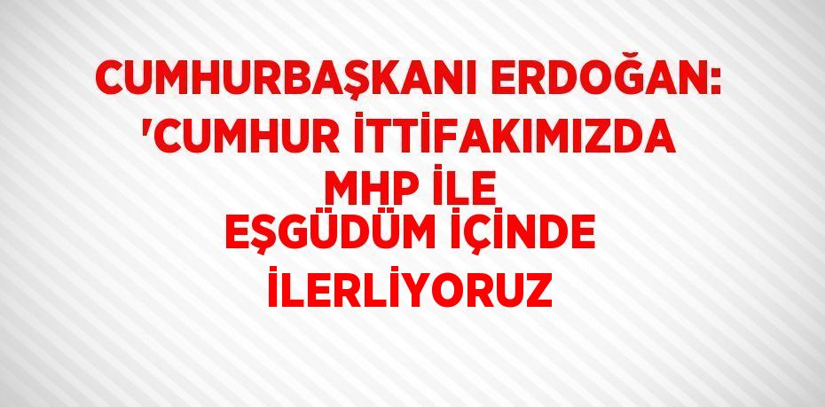 CUMHURBAŞKANI ERDOĞAN: 'CUMHUR İTTİFAKIMIZDA MHP İLE EŞGÜDÜM İÇİNDE İLERLİYORUZ