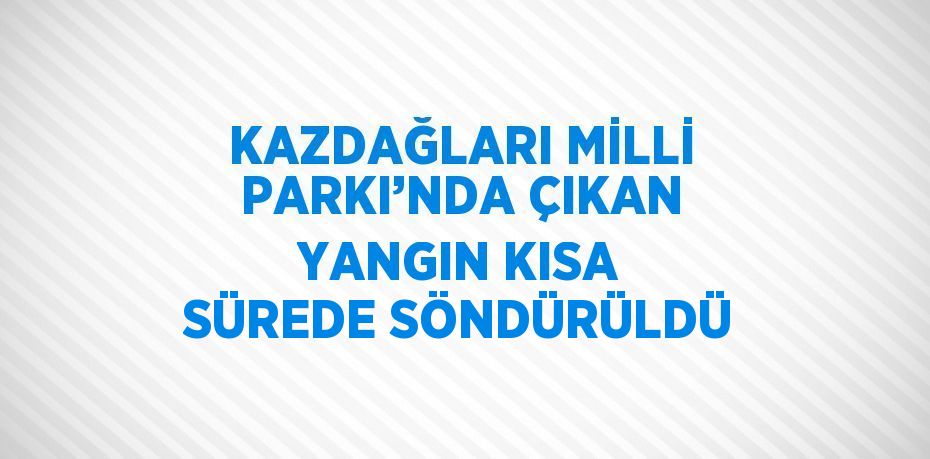 KAZDAĞLARI MİLLİ PARKI’NDA ÇIKAN YANGIN KISA SÜREDE SÖNDÜRÜLDÜ
