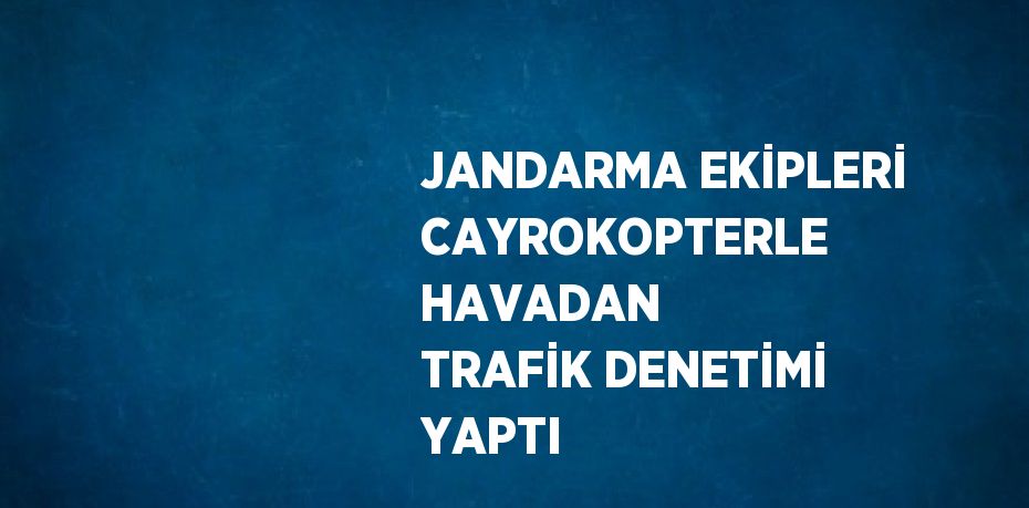 JANDARMA EKİPLERİ CAYROKOPTERLE HAVADAN TRAFİK DENETİMİ YAPTI