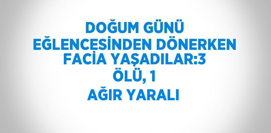 DOĞUM GÜNÜ EĞLENCESİNDEN DÖNERKEN FACİA YAŞADILAR:3 ÖLÜ, 1 AĞIR YARALI