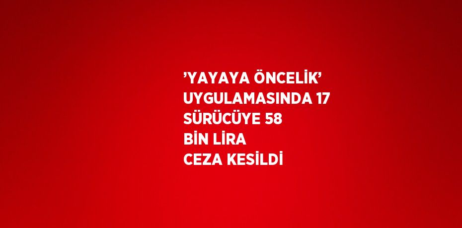 ’YAYAYA ÖNCELİK’ UYGULAMASINDA 17 SÜRÜCÜYE 58 BİN LİRA CEZA KESİLDİ