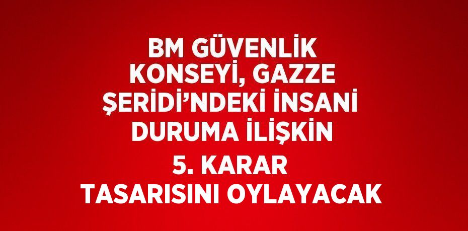 BM GÜVENLİK KONSEYİ, GAZZE ŞERİDİ’NDEKİ İNSANİ DURUMA İLİŞKİN 5. KARAR TASARISINI OYLAYACAK