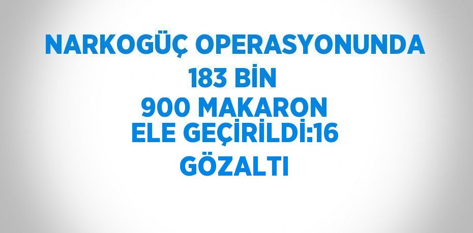 NARKOGÜÇ OPERASYONUNDA 183 BİN 900 MAKARON ELE GEÇİRİLDİ:16 GÖZALTI