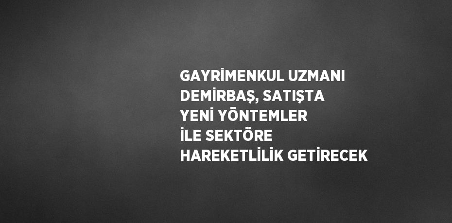 GAYRİMENKUL UZMANI DEMİRBAŞ, SATIŞTA YENİ YÖNTEMLER İLE SEKTÖRE HAREKETLİLİK GETİRECEK