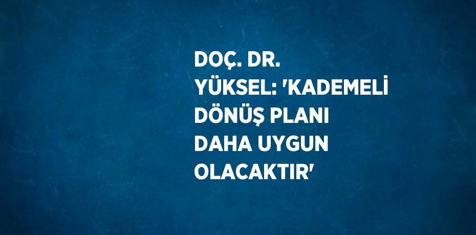 DOÇ. DR. YÜKSEL: 'KADEMELİ DÖNÜŞ PLANI DAHA UYGUN OLACAKTIR'