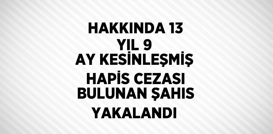 HAKKINDA 13 YIL 9 AY KESİNLEŞMİŞ HAPİS CEZASI BULUNAN ŞAHIS YAKALANDI