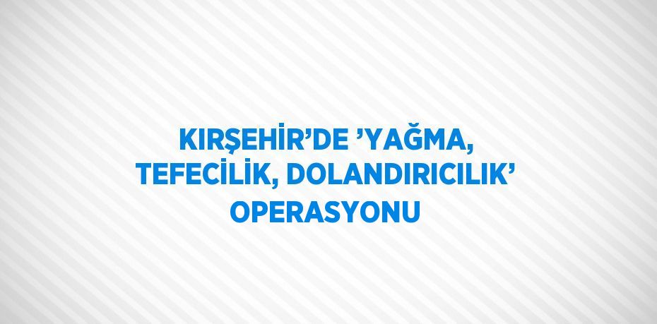 KIRŞEHİR’DE ’YAĞMA, TEFECİLİK, DOLANDIRICILIK’ OPERASYONU