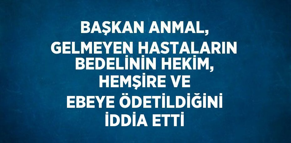 BAŞKAN ANMAL, GELMEYEN HASTALARIN BEDELİNİN HEKİM, HEMŞİRE VE EBEYE ÖDETİLDİĞİNİ İDDİA ETTİ