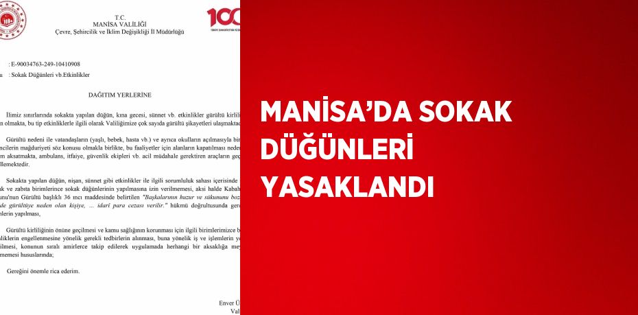 MANİSA’DA SOKAK DÜĞÜNLERİ YASAKLANDI