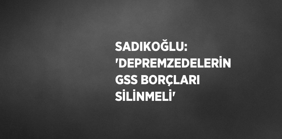 SADIKOĞLU: 'DEPREMZEDELERİN GSS BORÇLARI SİLİNMELİ'