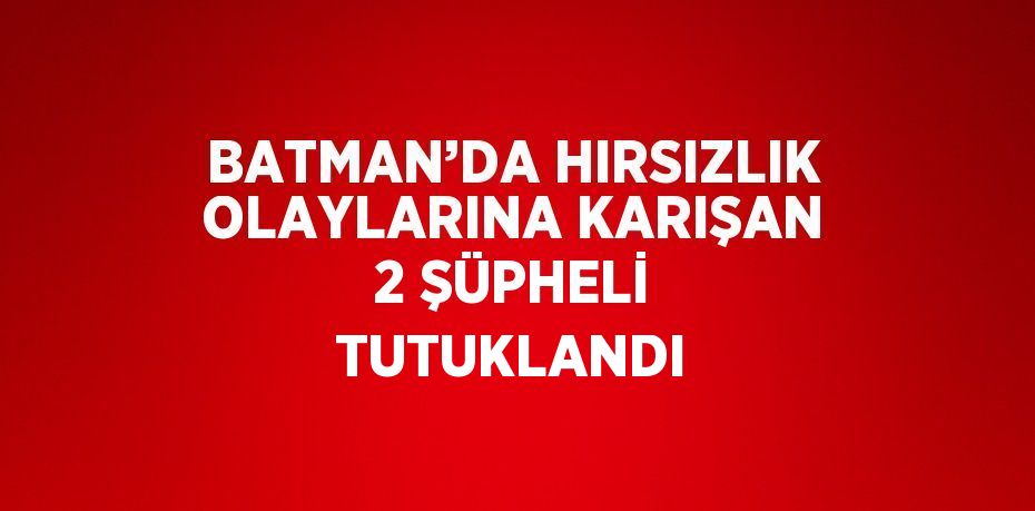 BATMAN’DA HIRSIZLIK OLAYLARINA KARIŞAN 2 ŞÜPHELİ TUTUKLANDI